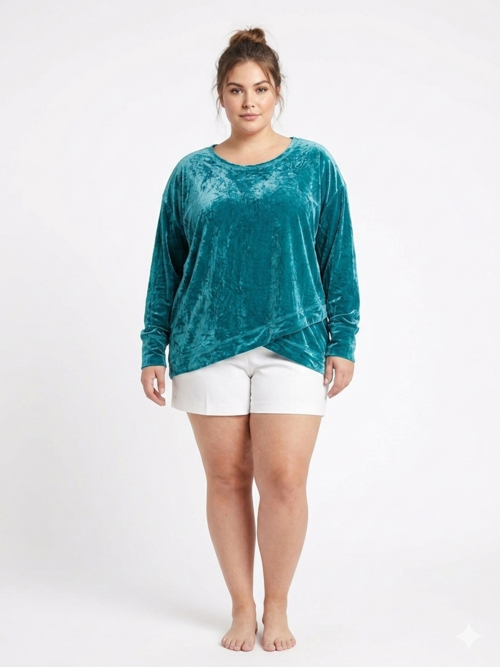 Velvet Teal Long-Sleeve Twist-Hem Top - Women Up To Size 3XL